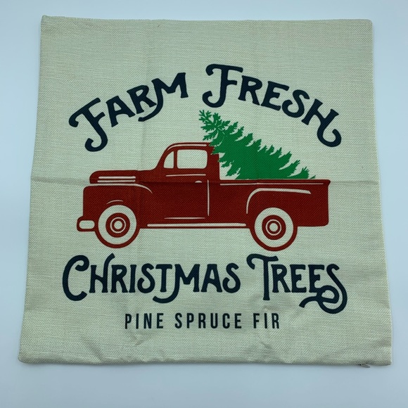Decorative Pillowcase Burlap Tan Red Green Merry Christmas Holiday Truck Tree - Picture 2 of 6